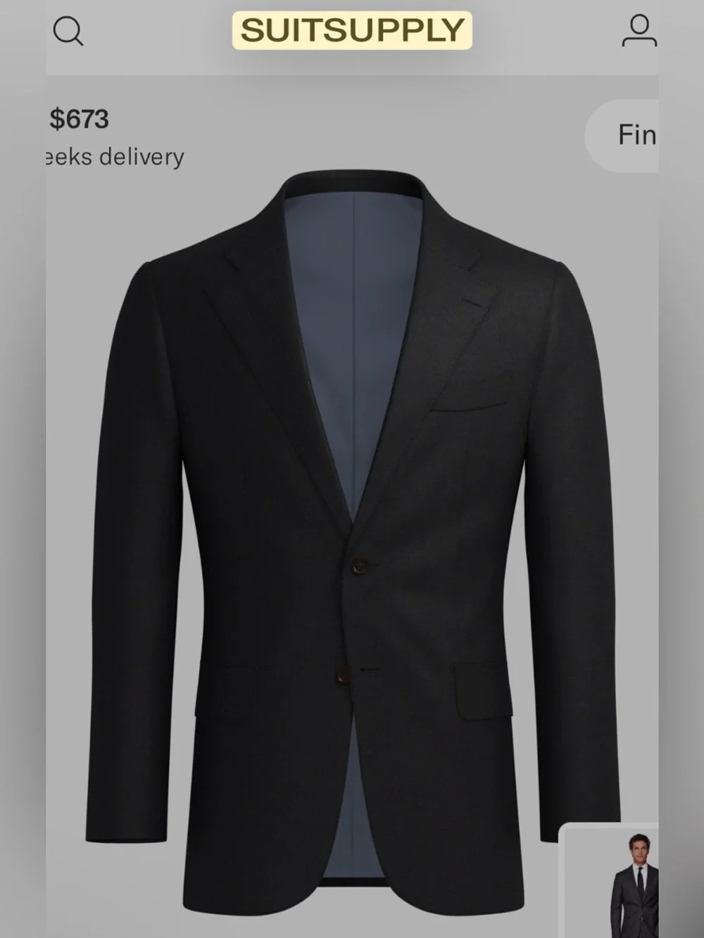 Suitsupply Tailored Fit Lazio Suit Jacket Dark Grey Pure S110’s REDA Wool 40R